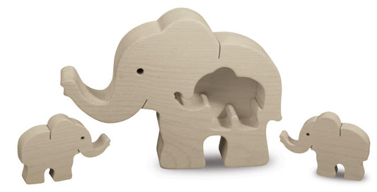 Elefante legno con due cuccioli