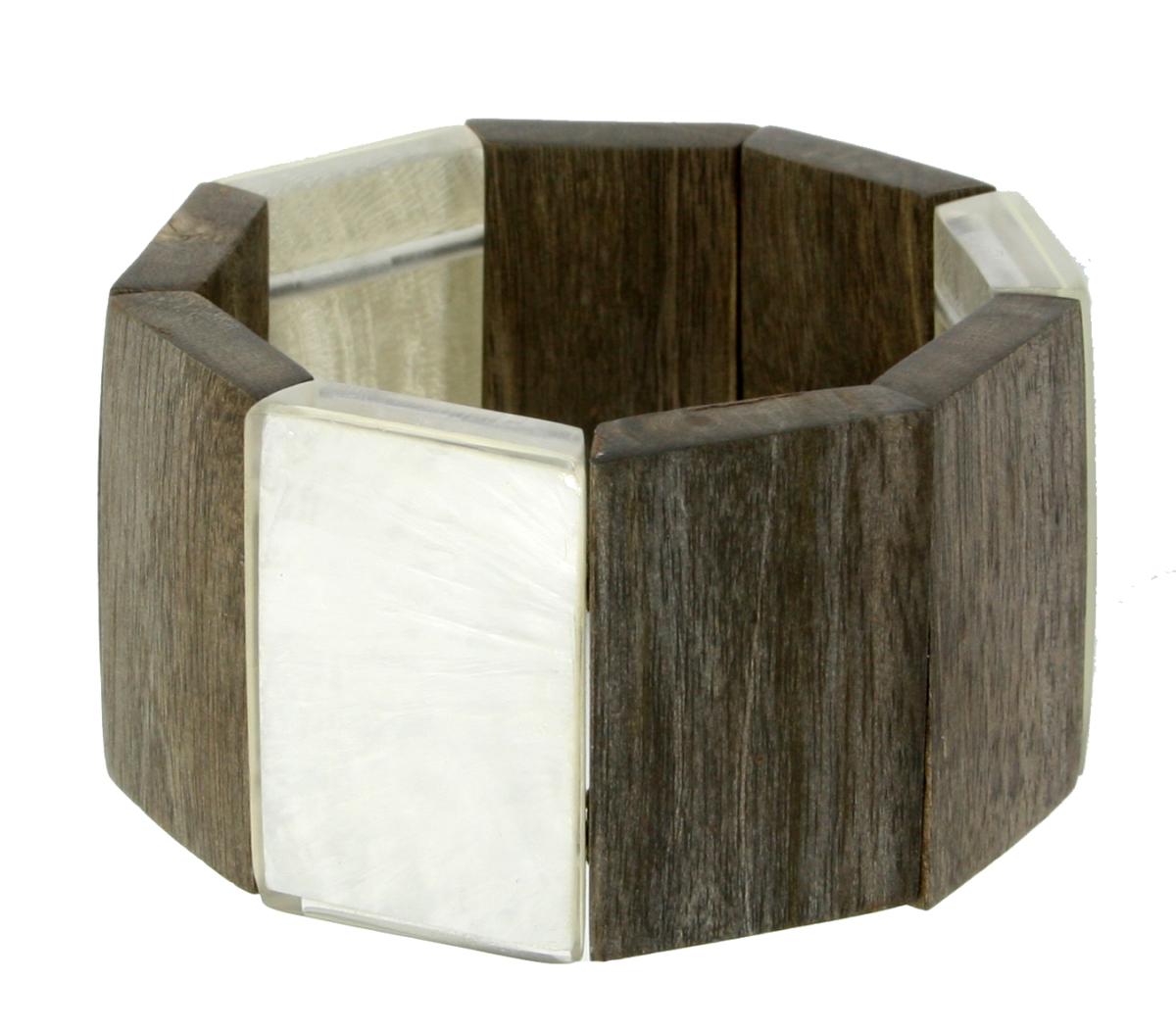 Bracciale in legno naturale e madreperla