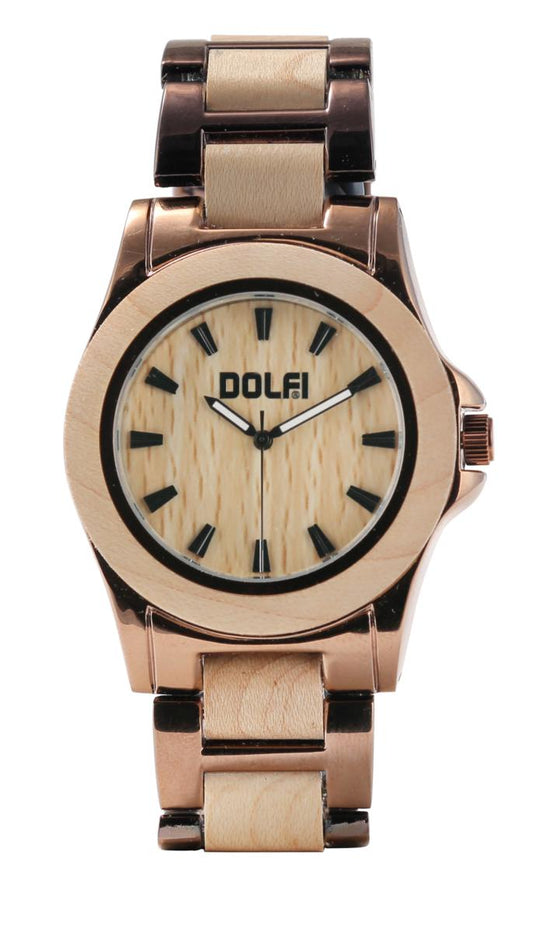 Orologio in legno e acciaio rosé, Wesley