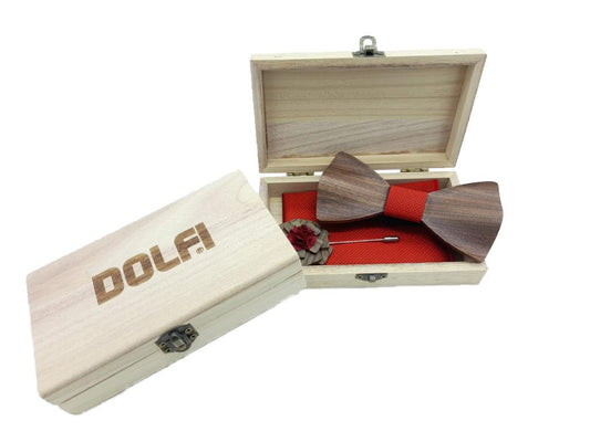 Set Papillon legno uomo rosso