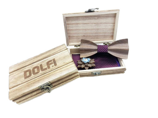 Set Papillon legno uomo viola