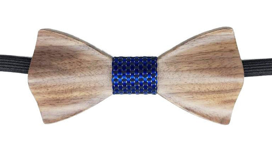 Papillon in legno blu e nero a quadretti